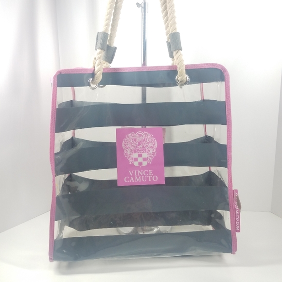 Vince Camuto Striped Gray and Pink Beach Tote Bag - Picture 1 of 15